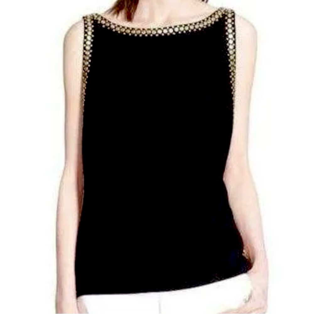 NWOT Tamara Mellon Black Sleeveless Golden Metallic Studded Top Size 6